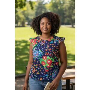 Vtg 70s Mid Century Modern XLarge Flower Phicodelic Blouse USA Made Kitsch